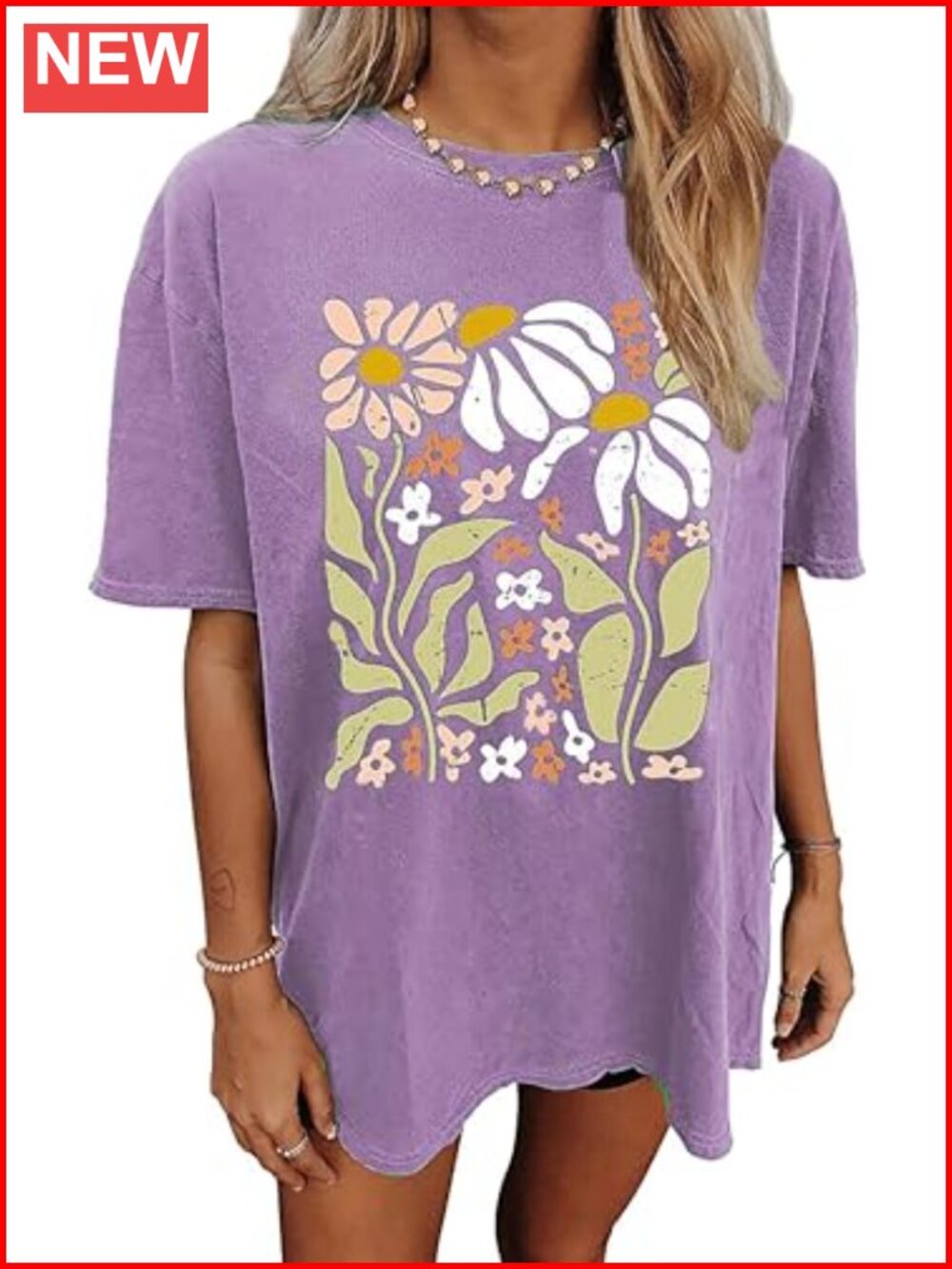 Oversized Vintage Floral Graphic Tee for Women Cotton Blend Short Sleeve Casual